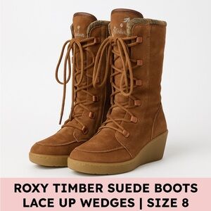 Roxy Timber Suede Lace-Up Wedge Boots - Tan Size 8